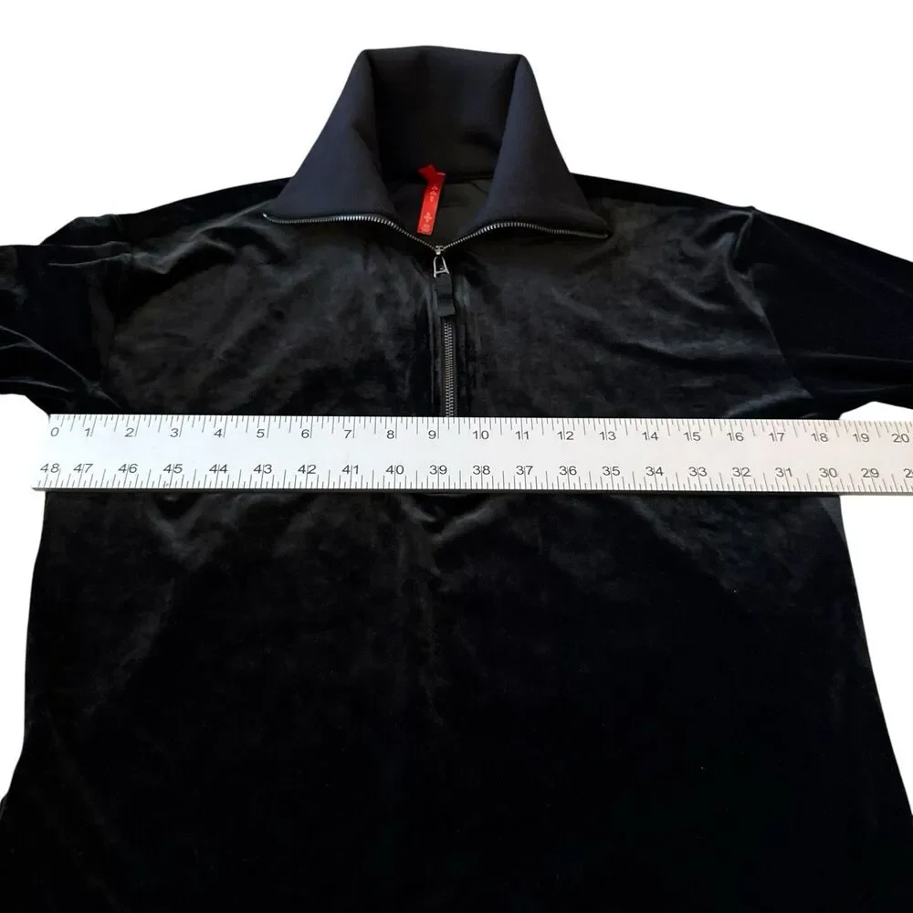 Spanx‎ 1/2 Zip Pullover Top Womens S Black Velvet Velour Long Sleeve Athleisure